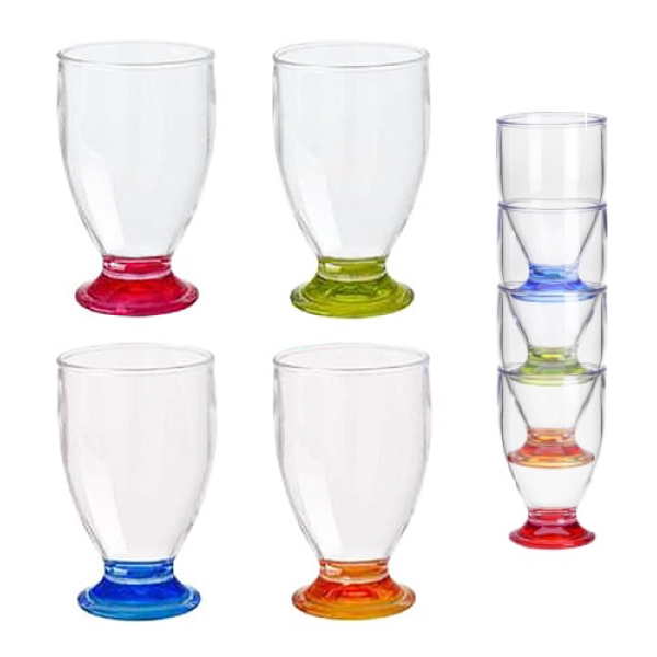 Lot de 4 verres acryliques 17cl embase colorée