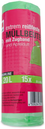 Quickpack Müllbeutel mit Apfelduft und Zugband grün extra stark 20 Ltr.