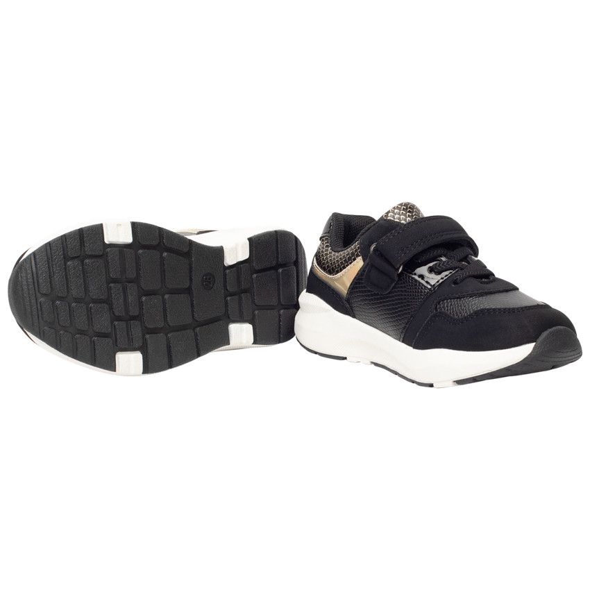 Baskets de sport avec empiècements dorés et serpent pour fille - Noir