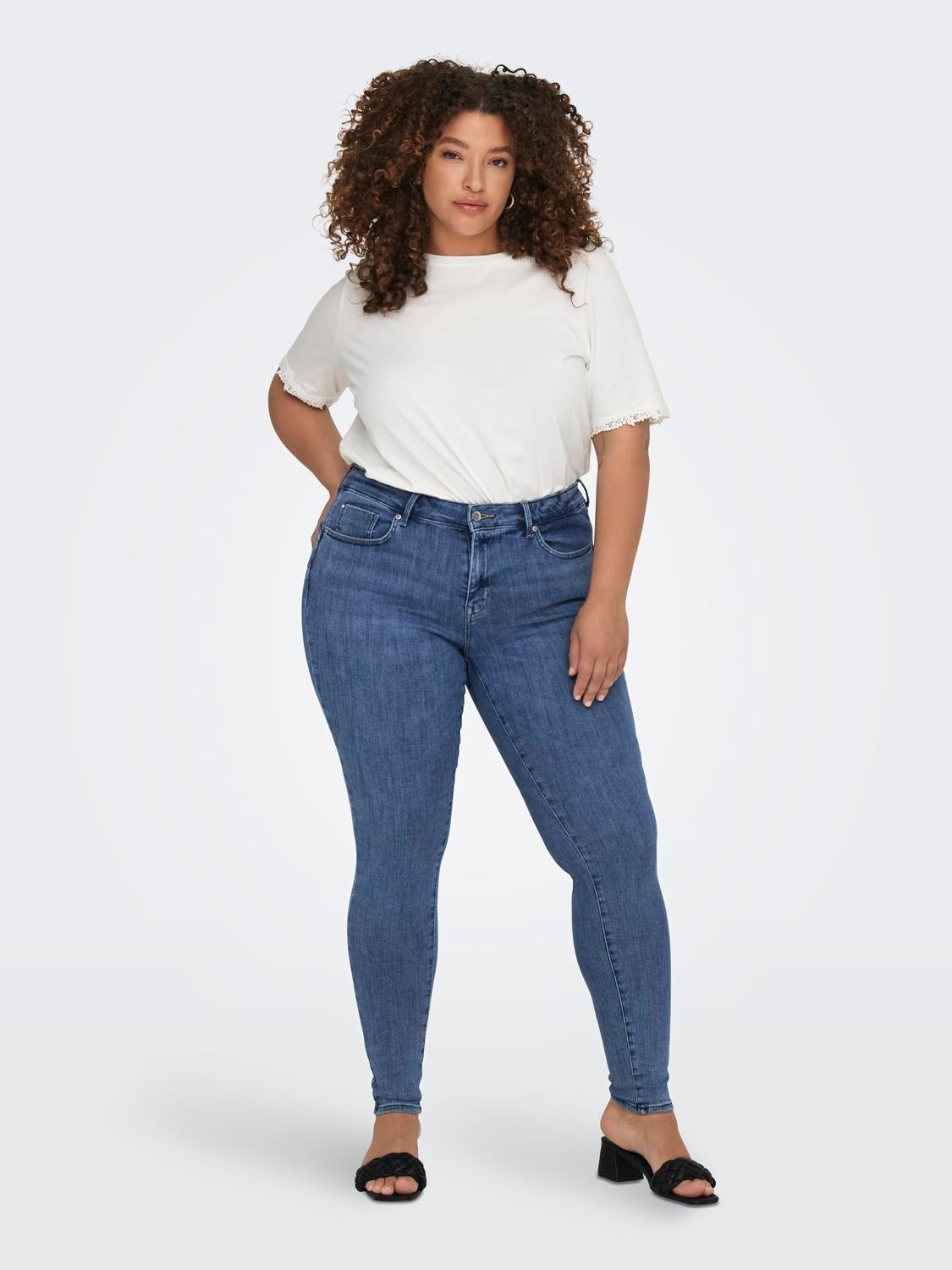 CARPOWER Mittlere Taille Skinny Fit Jeans Dark Medium Blue Denim