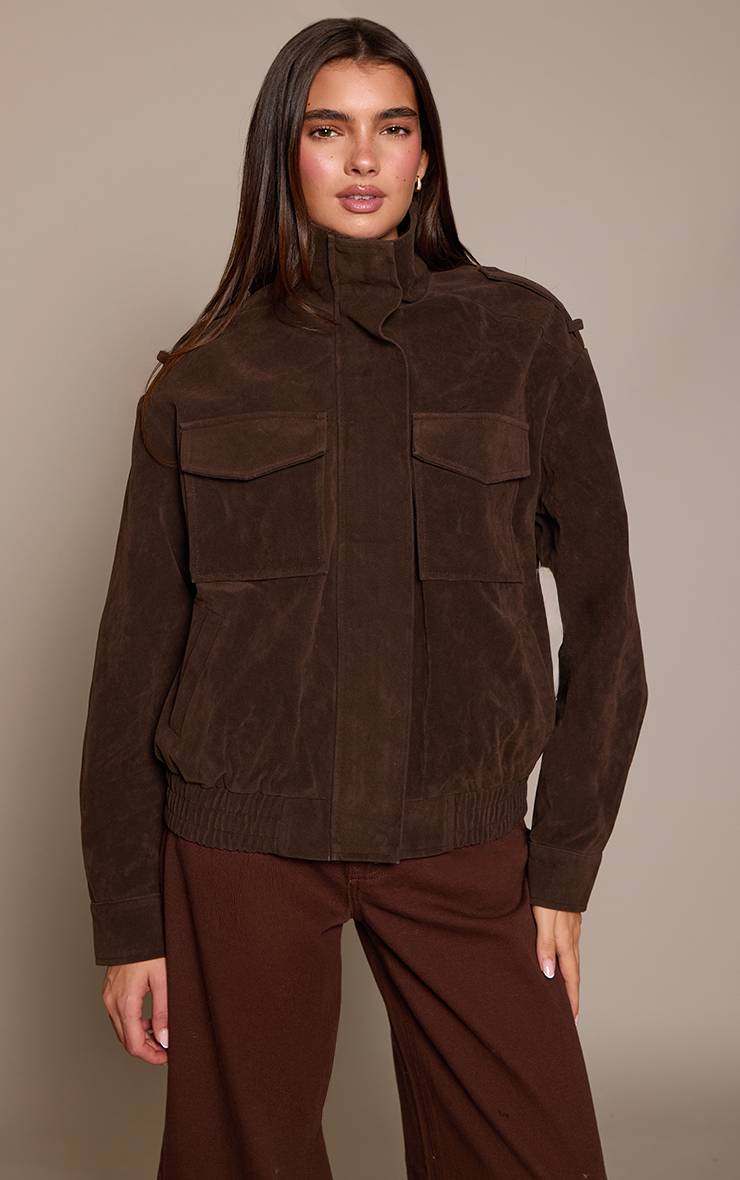 Chocolate Plum Blouson Aviateur En Synthétique Avec Col Montant Et Détails De Poches