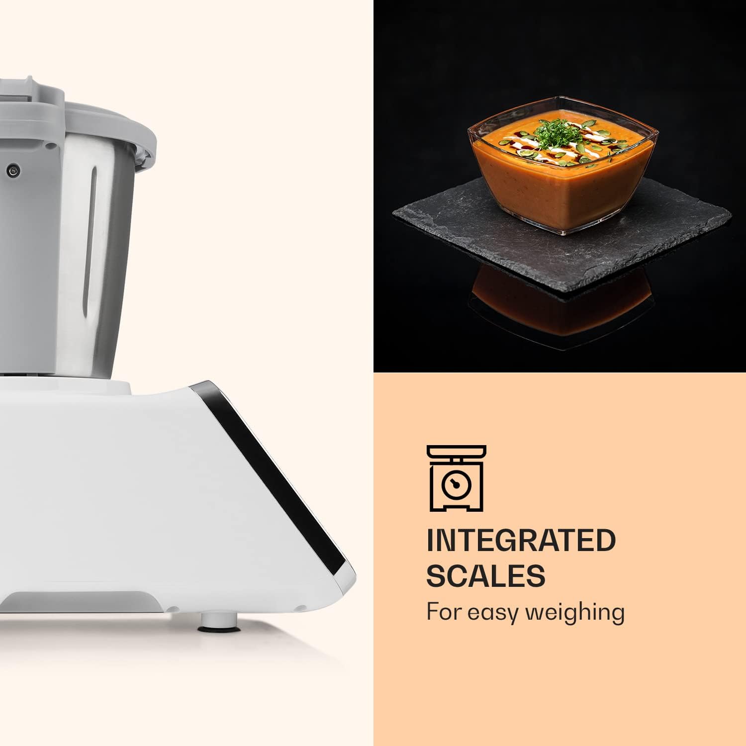 Klarstein GrandPrix - Küchenmaschine Multifunktional, Küchenmaschine mit Fleischwolf, Rührmaschine mit Kochfunktion, 500-1000 W, 2,5L Edelstahlschüssel, 30-120°C einstellbar, silber