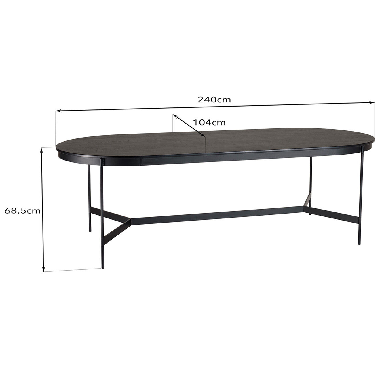 Macabane Table à manger ovale Daly noire - 240x104 cm