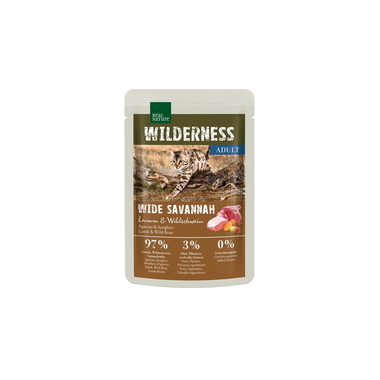 REAL NATURE WILDERNESS Nassfutter Katze, Adult, True Country 12x85 g Wide Savannah, Lamm und Wildschwein