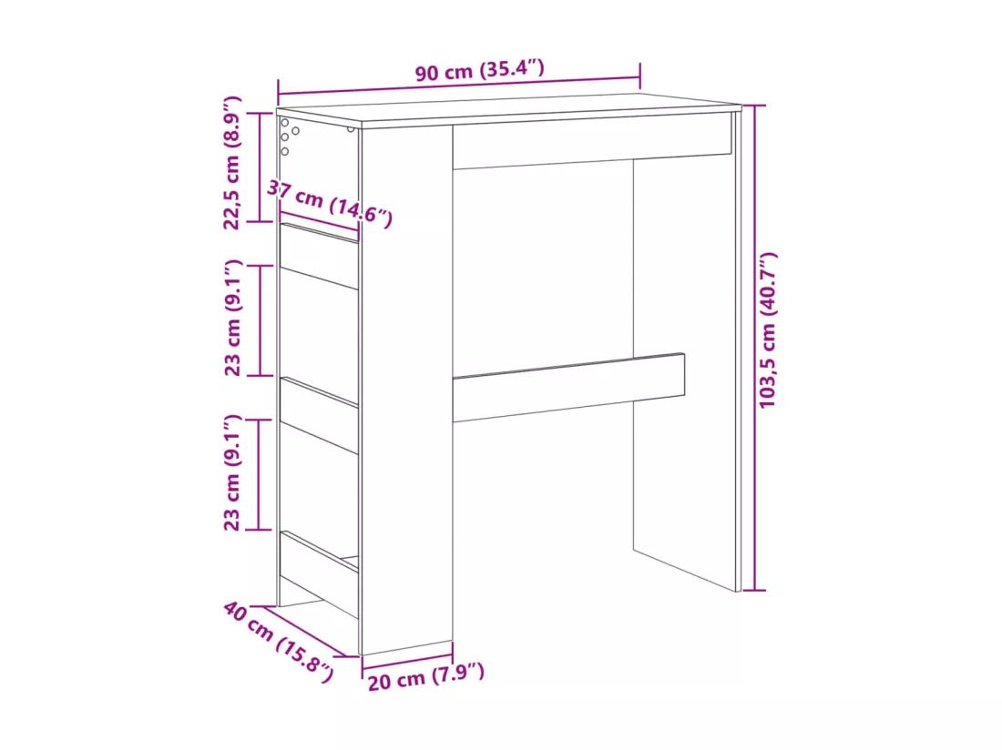 Table de bar avec étagères vieux bois bois d'ingénierie