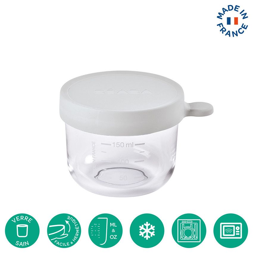 Pot de conservation en verre 150ml - Gris Brume - Ecru