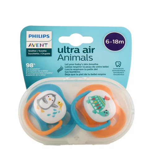 SCF080/12 Sucettes Ultra Air 6-18M mixte animaux Avent - Lot de 2