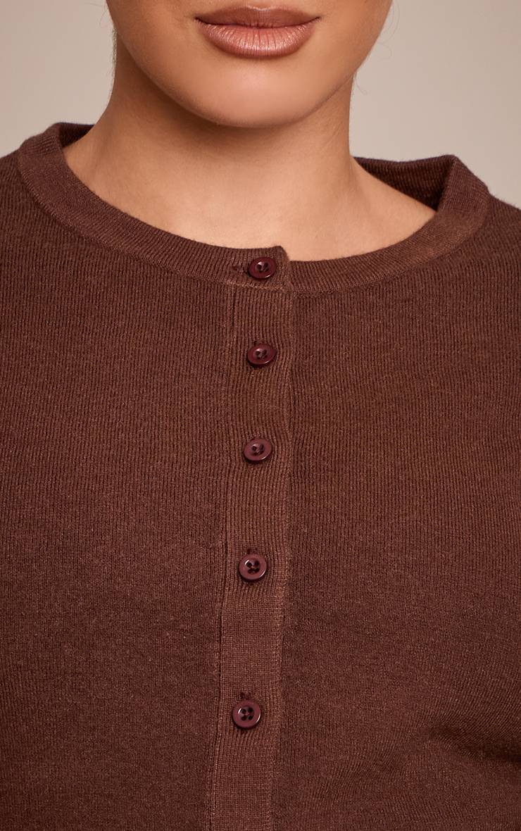 Chocolat Top En Maille À Manches Longues Boutonné Grande Taille