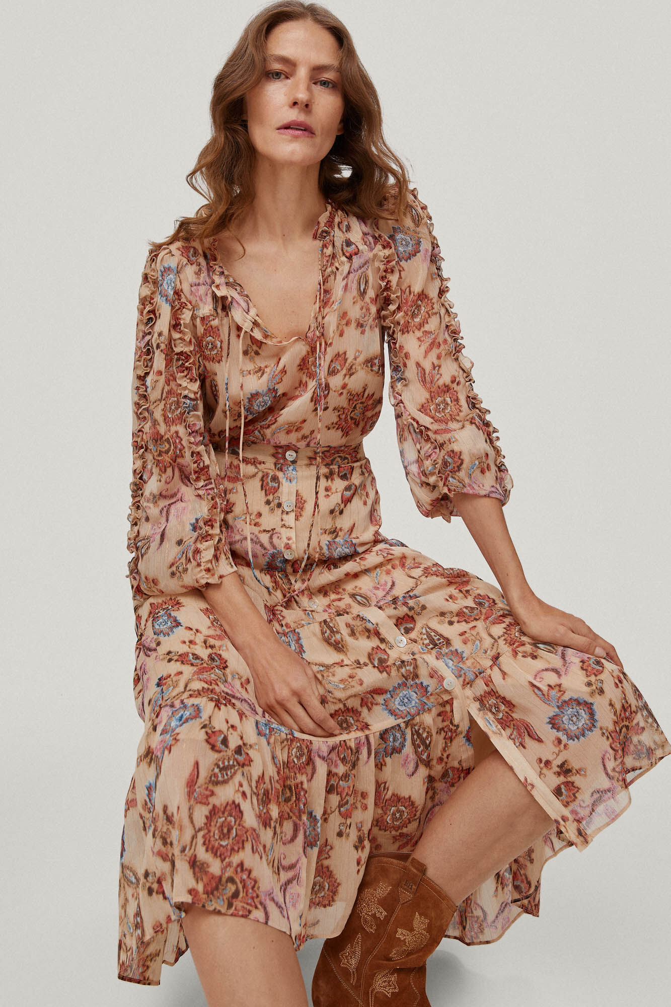 Saia midi floral - roxa