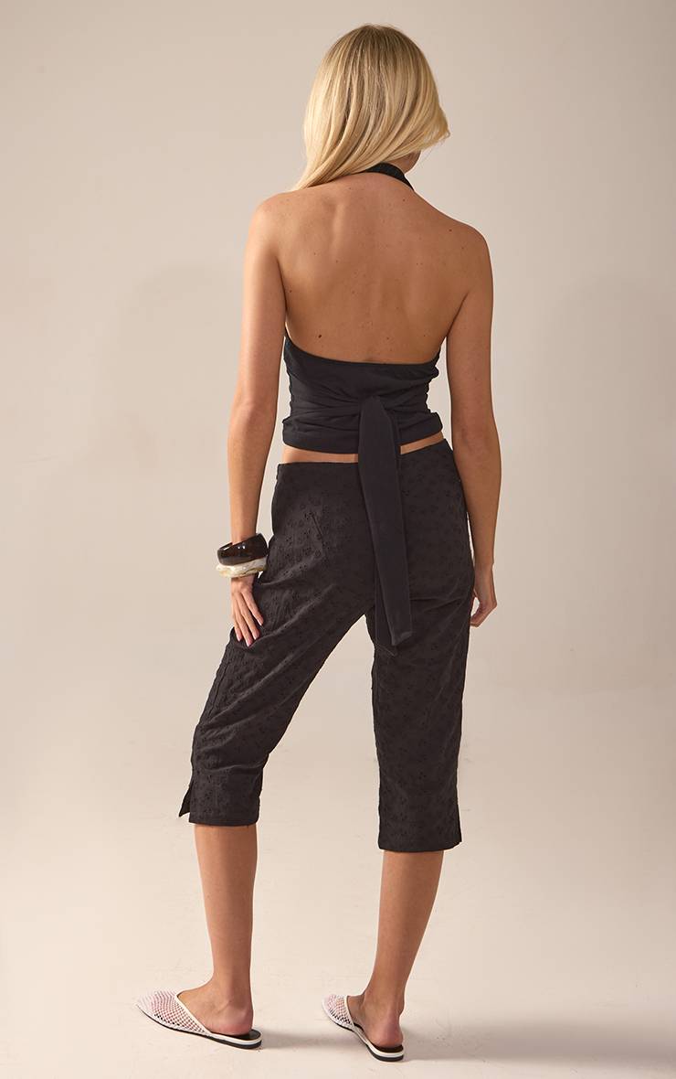 Noir Pantacourt En Coton Broderie Anglaise