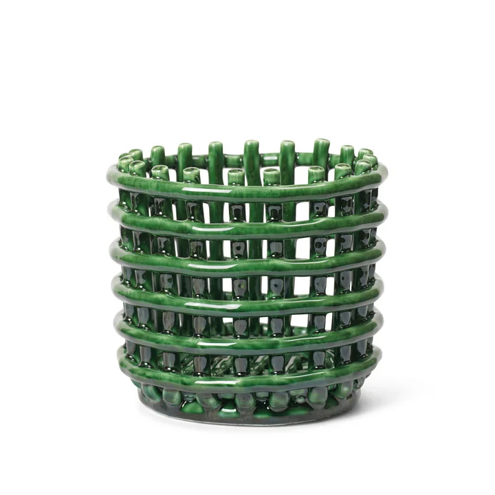 Ferm Living - Keramik Korb, klein, emerald green