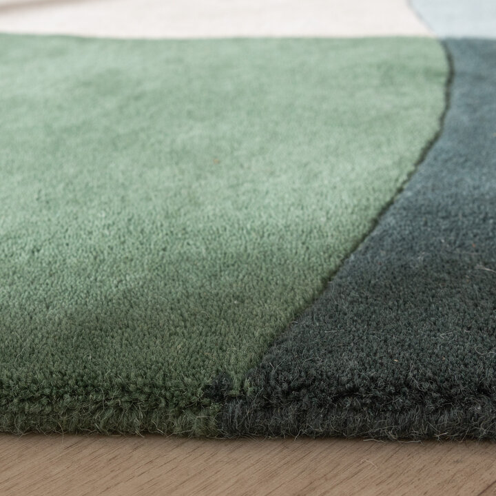 Wollen abstract vloerkleed - Clarice Olijfgroen/Mint