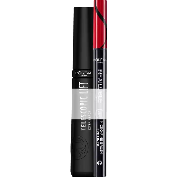 Augen Make-up Set: Telescopic Lift Black Mascara & Infaillible 36H Grip Micro-Fine Liner 01 Obsidian