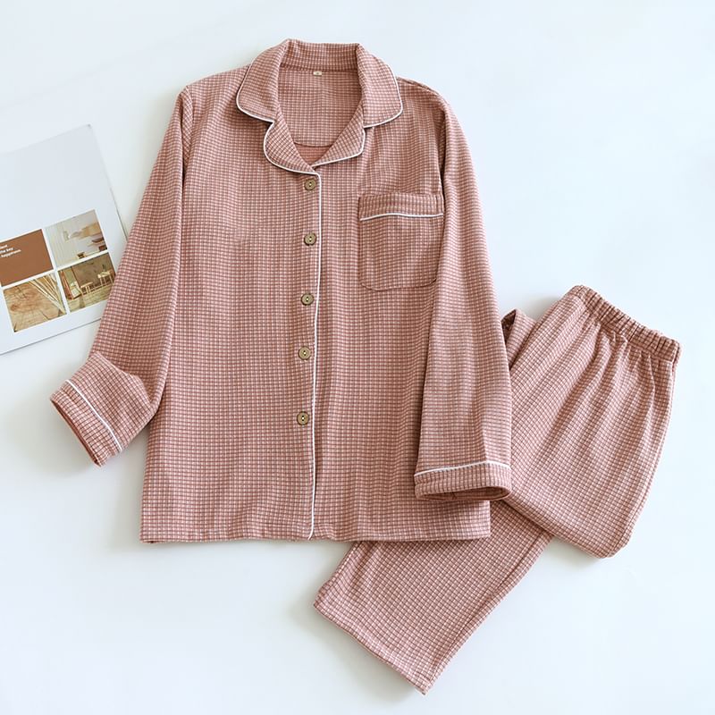 MelMount - Bijpassende pyjamaset voor koppels: geruit overhemd + broek