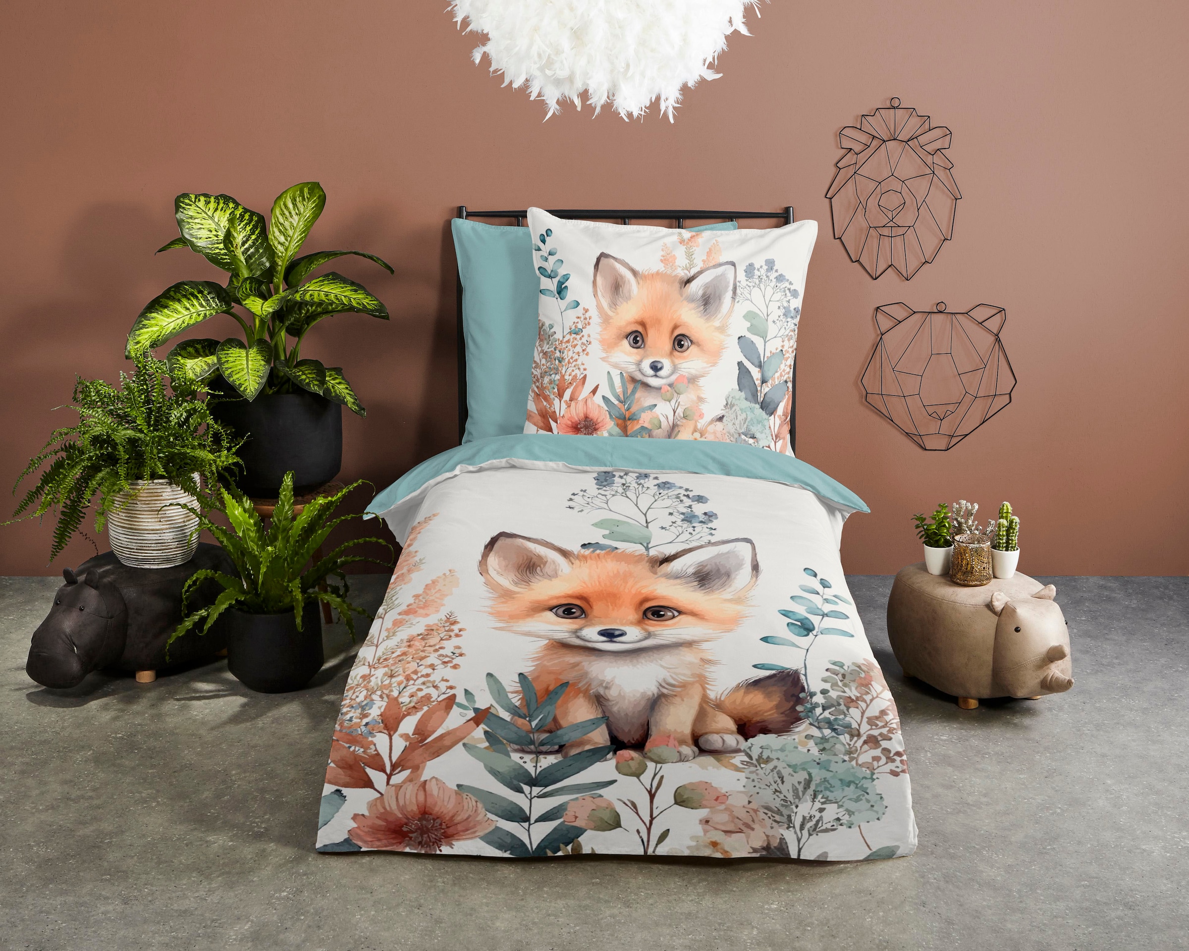 good morning Kinderbettwäsche »Foxx« 2 Stk. tlg. Baumwolle, 135x200, Reissverschluss, Wendeoptik, Kind, Herbst, Fuchs