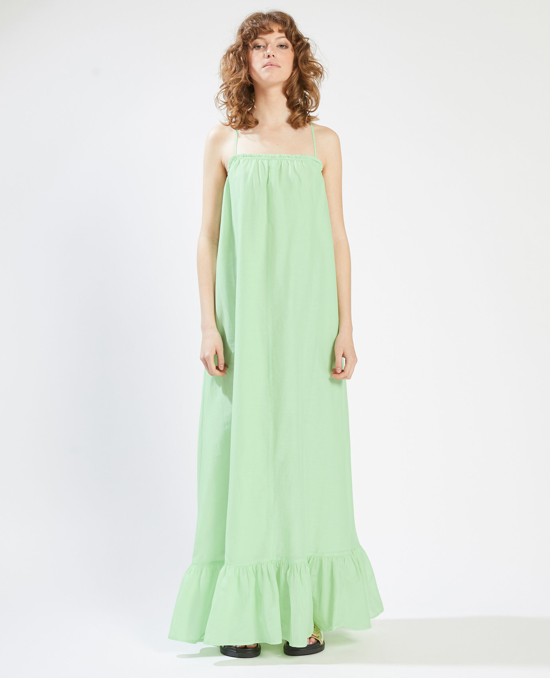Robe longue à bretelles - Vert anis