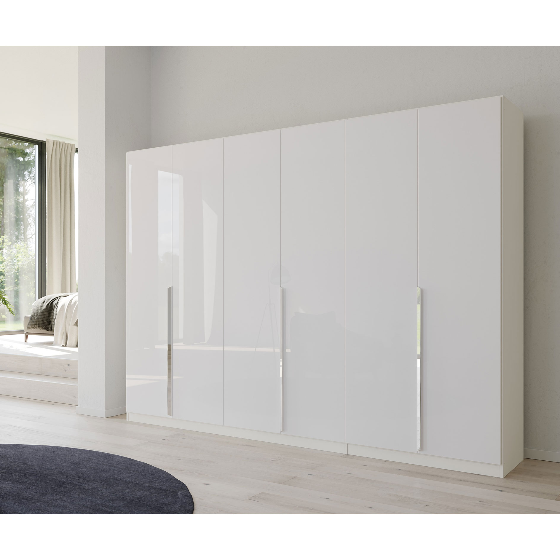 Drehtürenschrank - Hochglanz weiß - 6 Türen - 271 cm