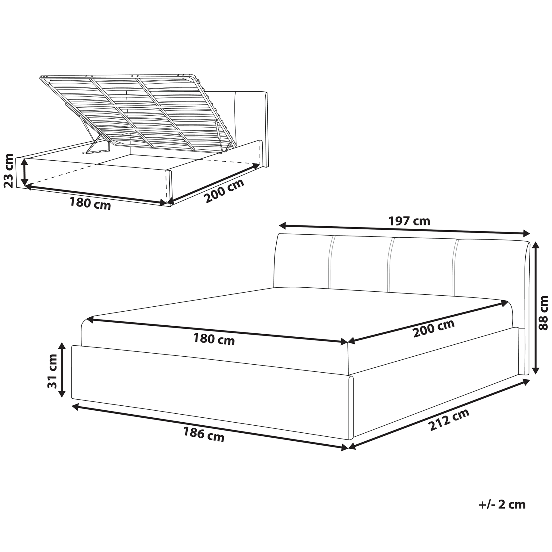 Beliani - ORBEY - Tweepersoonsbed - Grijs - 180 x 200 cm - Polyester