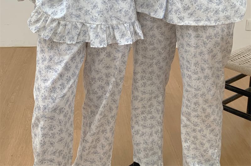 Sadelle - Bijpassende pyjamatop met lange mouwen en bloemenprint, set / broek / midi-jurk (verschillende ontwerpen)