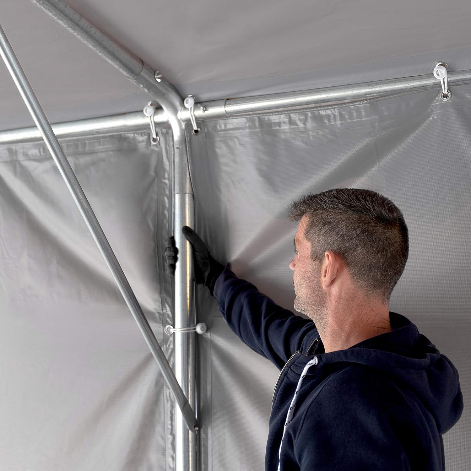 TOOLPORT Lagerzelt Industriezelt 5x8 m Zelthalle mit 3m Seitenhöhe PVC Plane 850 N grau wasserdicht Ganzjahreszelt mit Schiebetor