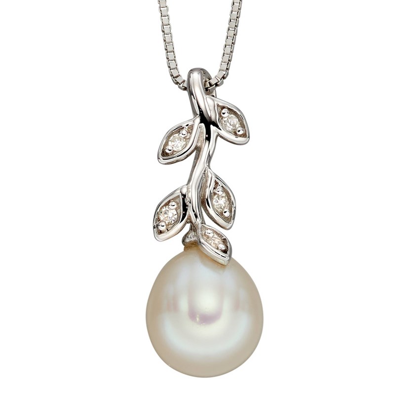 Collier perle et diamant sur or blanc 375/1000