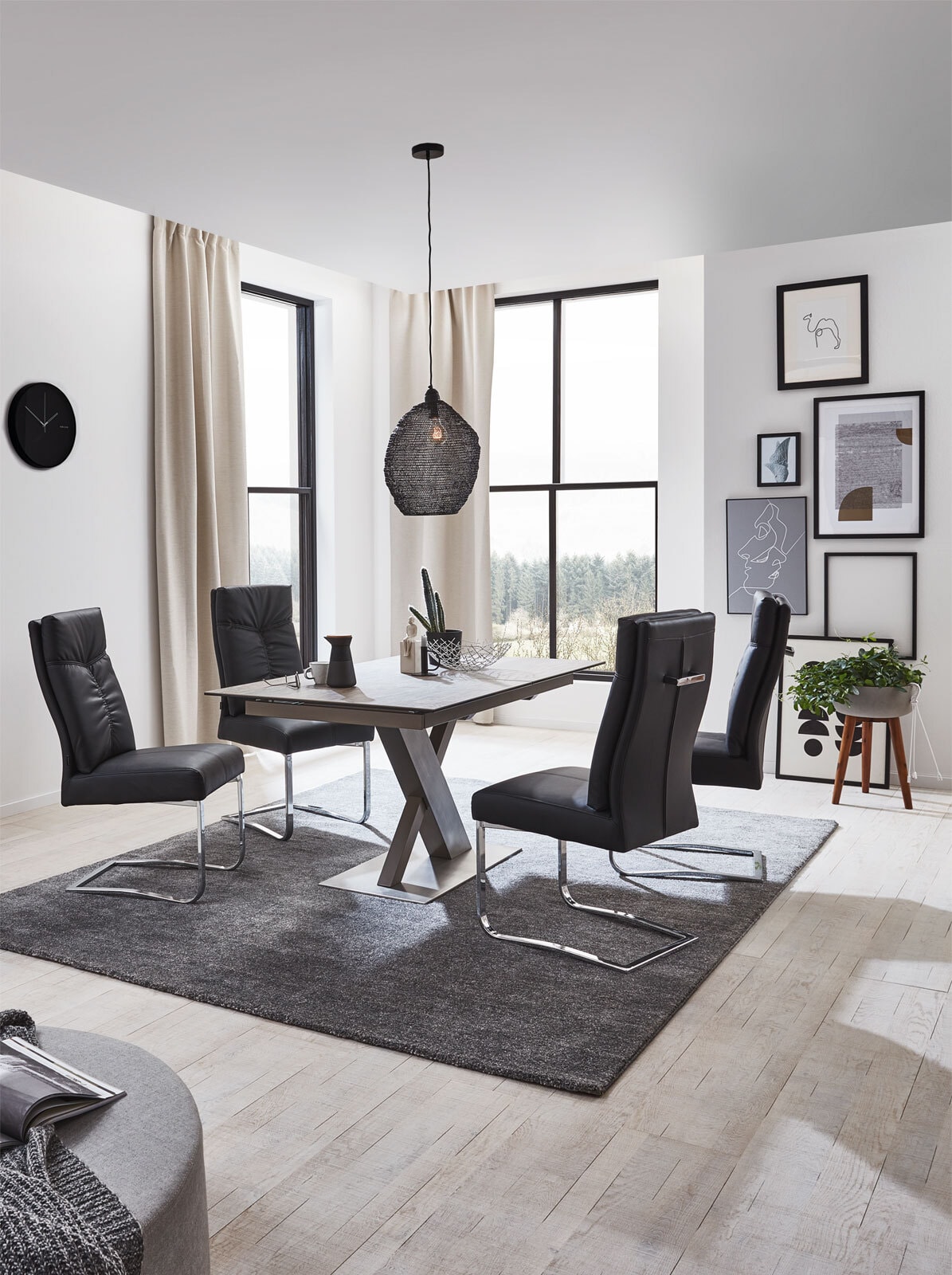 CASAVANTI Esstisch TAVARES 150-200 x 90 cm Edelstahl /Glaskeramik Holzoptik