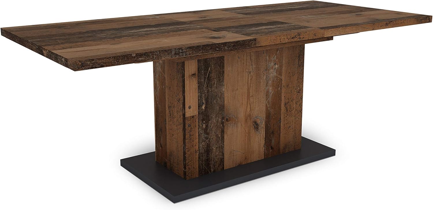 byLIVING Esszimmertisch ATHEN / in Old-Wood / großer Auszugstisch 160 cm bis 200 cm / Säulentisch mit Ausziehfunktion / Tisch mit Synchronauszug und Einlegeplatte / 160-200 x 90, H 75 cm