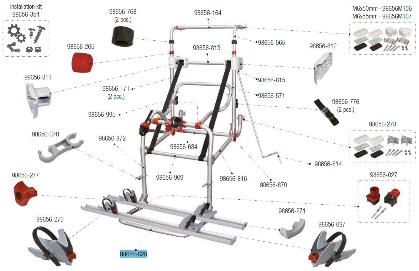 Fiamma Auflagebügel Kit passend für Carry Bike Lift 77 E-Bike - Fiamma Ersatzteilnummer 98656-820