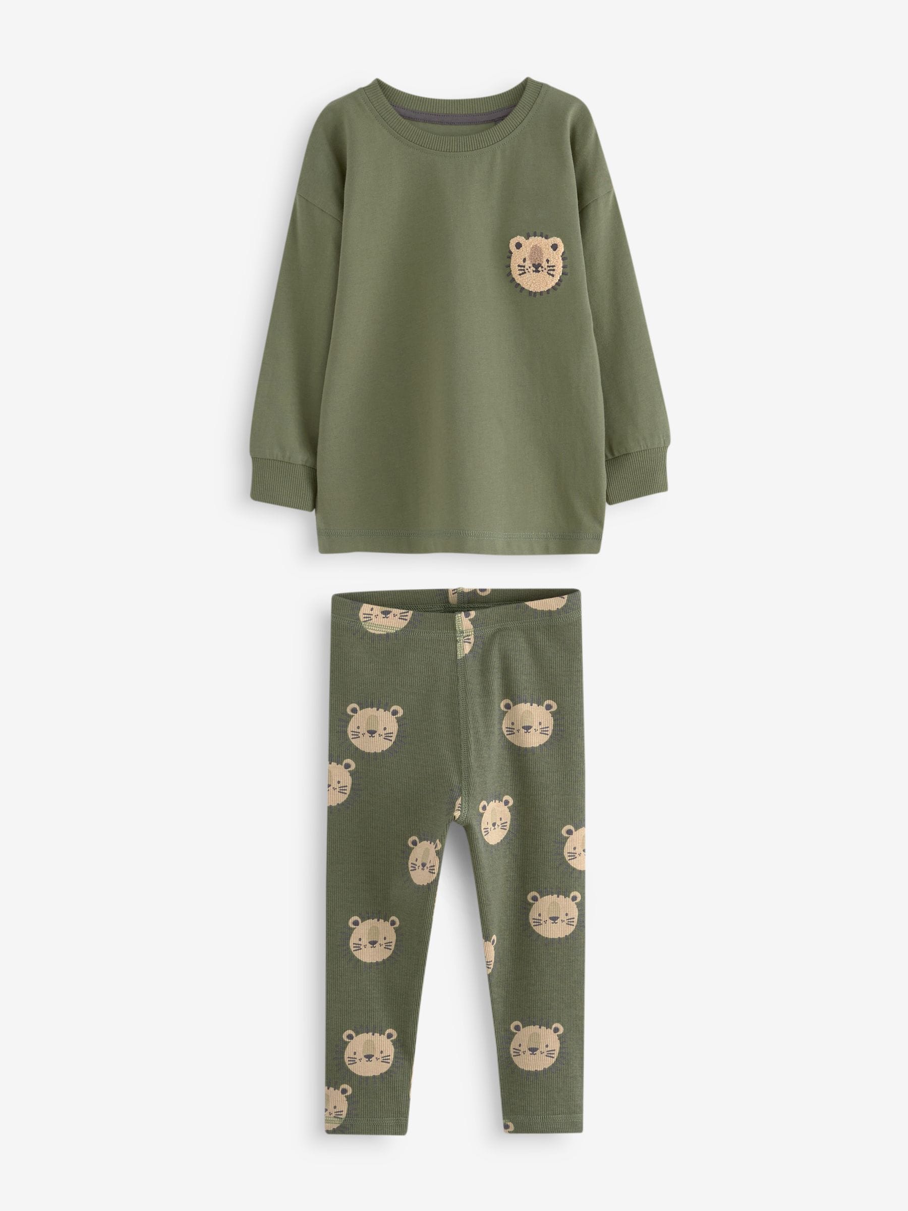 Blauw/bruin/kakigroen dierenprint - Verpakking van 3 knusse pyjama's (9mnd-8jr)