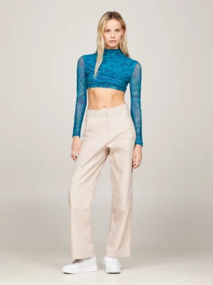 Camiseta cropped de manga comprida com estampa espiral