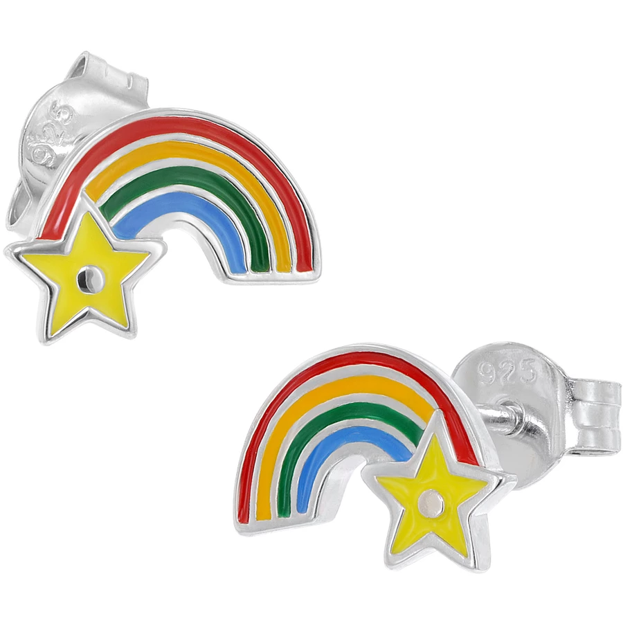 trendor Mädchen-Ohrringe Silber 925 RegenbogenStern silver