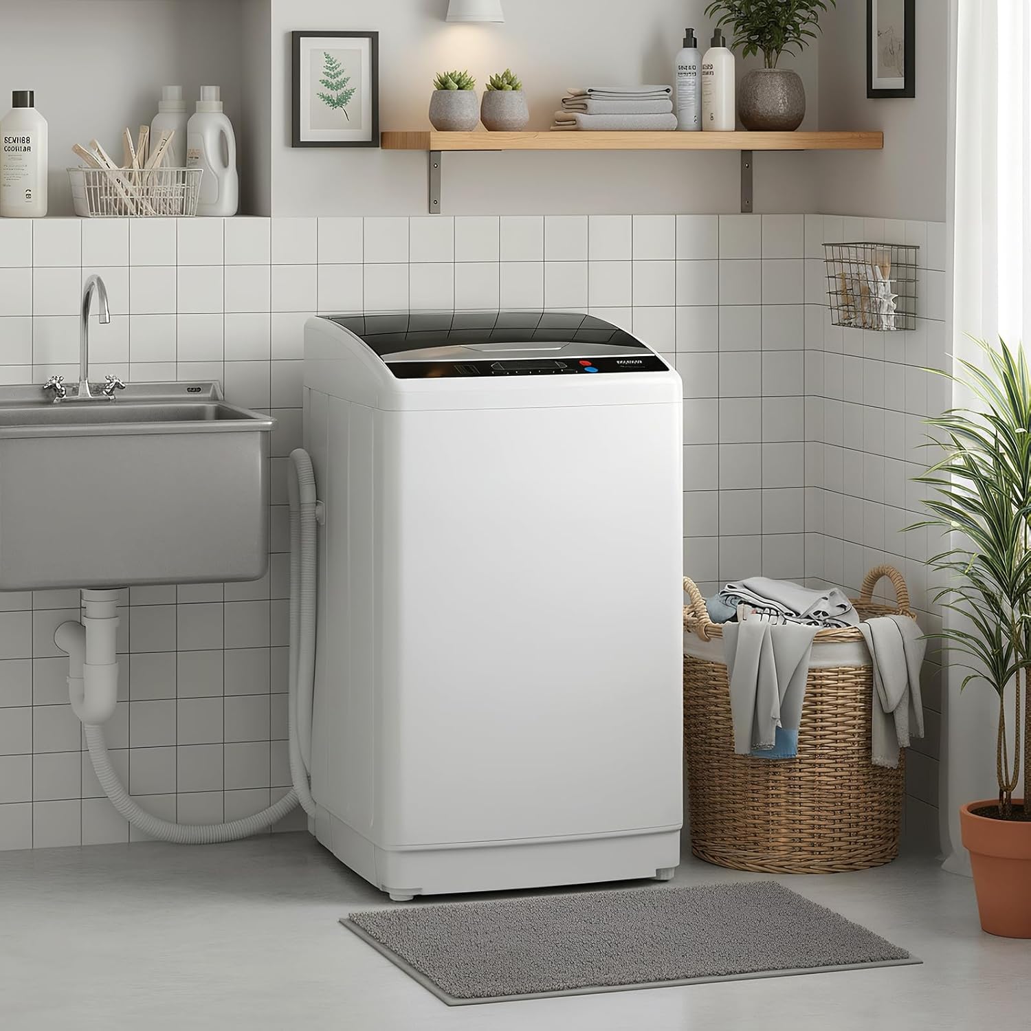 LEADZM Toplader Waschmaschine 7KG，Waschvollautomat mit Schleuder mit Edelstahltrommel，Mini Waschmaschine ideal für Apartments und Wohnmobile (7KG)