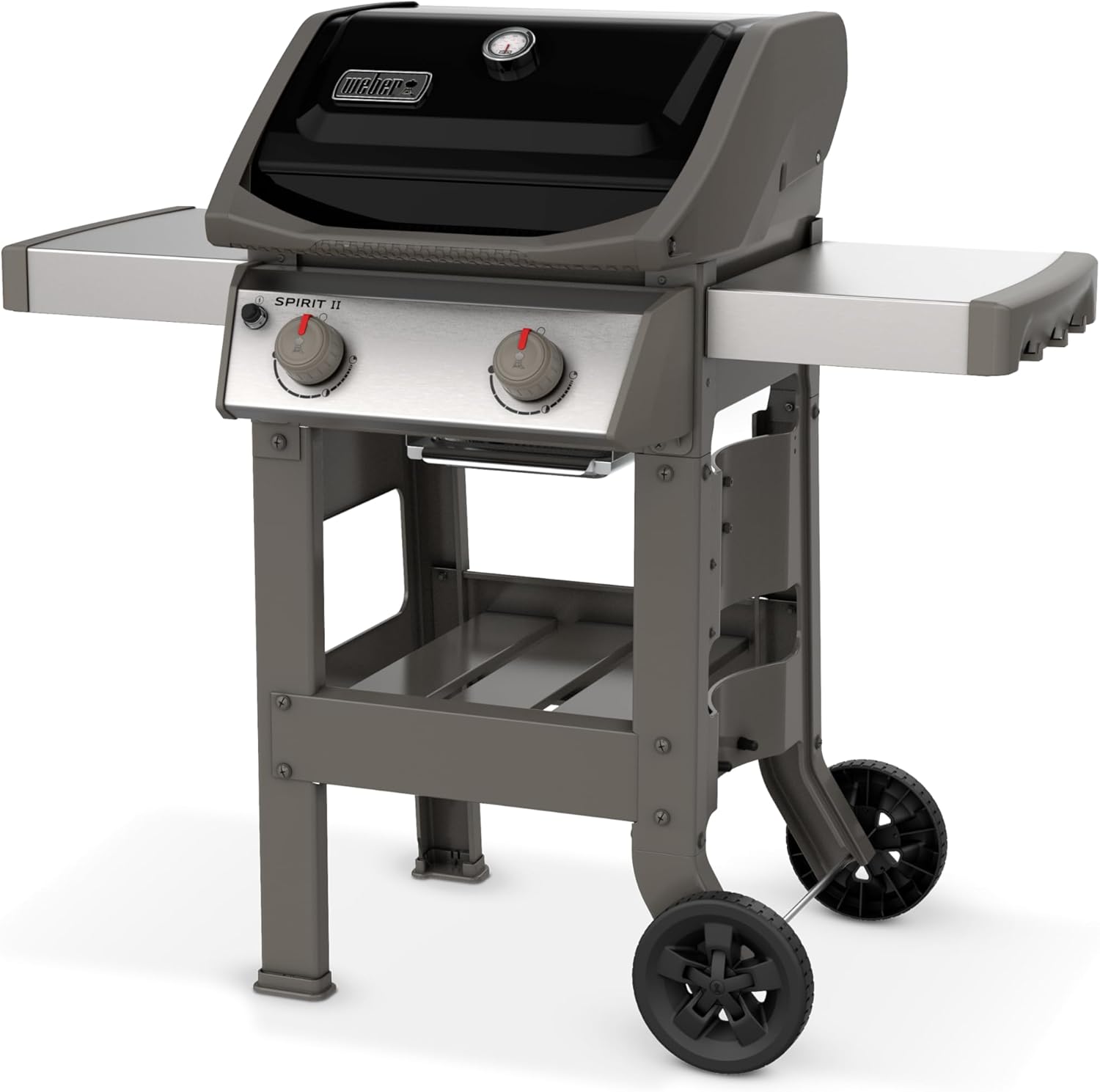 Weber Spirit II E-210 Gasgrill / 2 Brenner, Gourmet BBQ System Roste, Leistungsstarkes GS4 Grillsystem, 51 x 46 cm Grillfläche, Integrierte Seitenablagen und Besteckhaken, Schwarz/Silber
