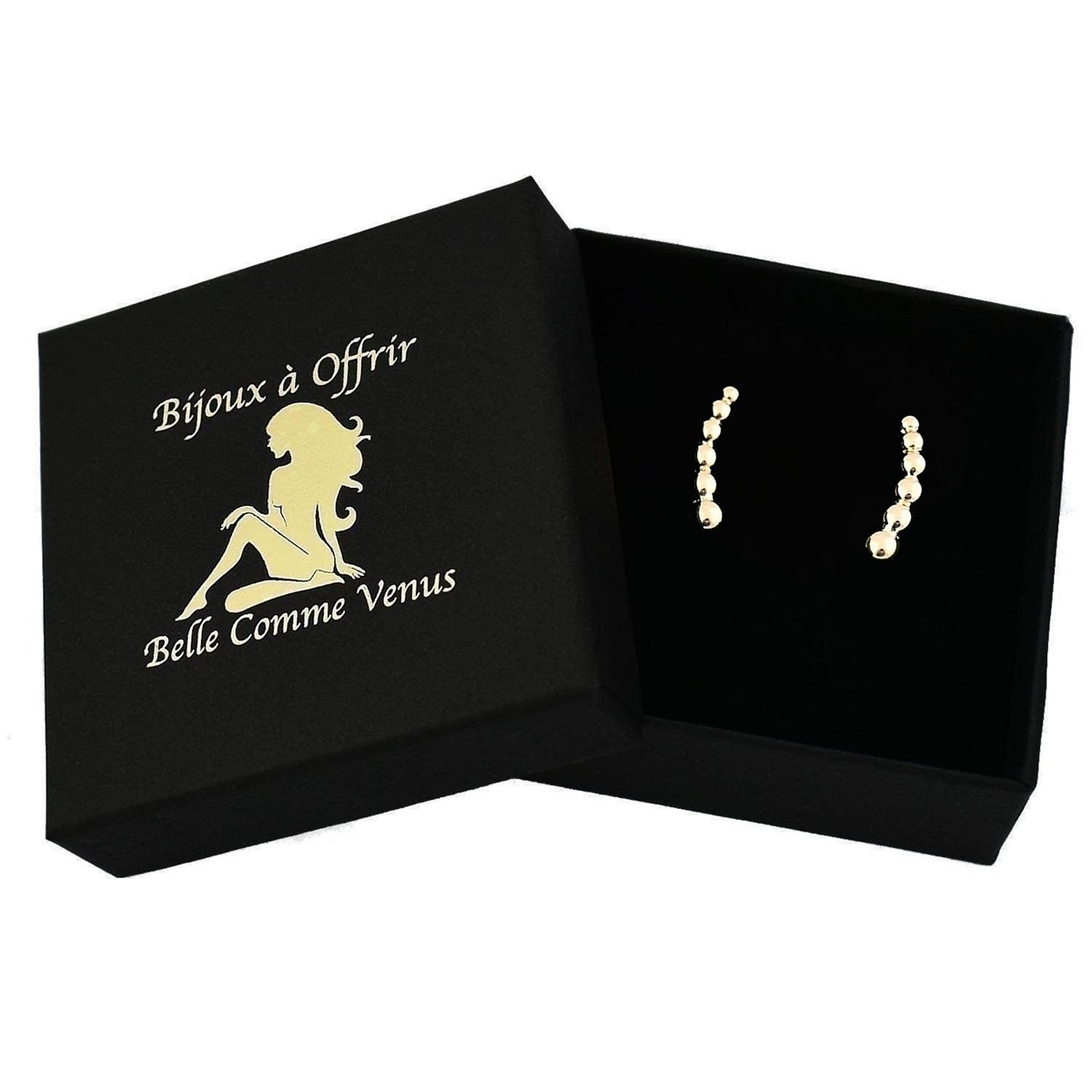 Boucles d'oreilles grimpantes contour de lobe suite de boules demi-sphère Plaqué OR 750 3 microns