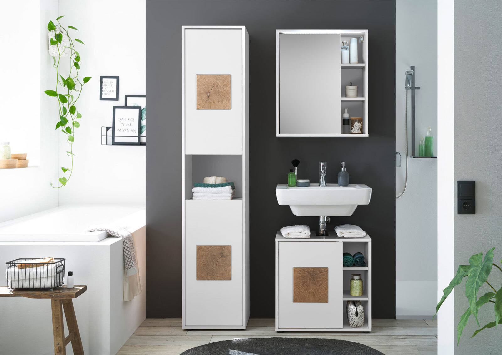 Bad Hochschrank SOLID weiß/ braun