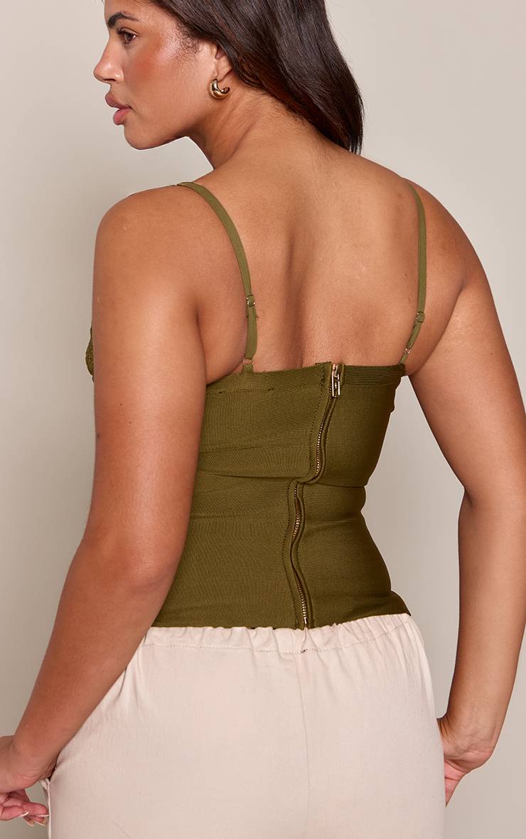 Kaki Top Corset Bandage Moulant Avec Détail Dentelle