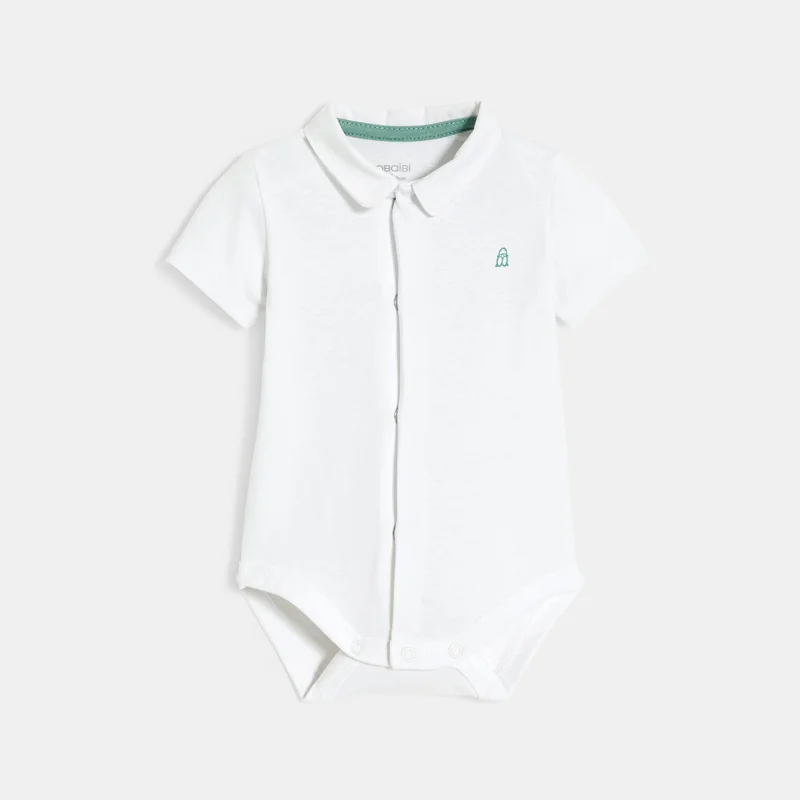 Salopette courte rayée beige et body blanc bébé garçon Beige