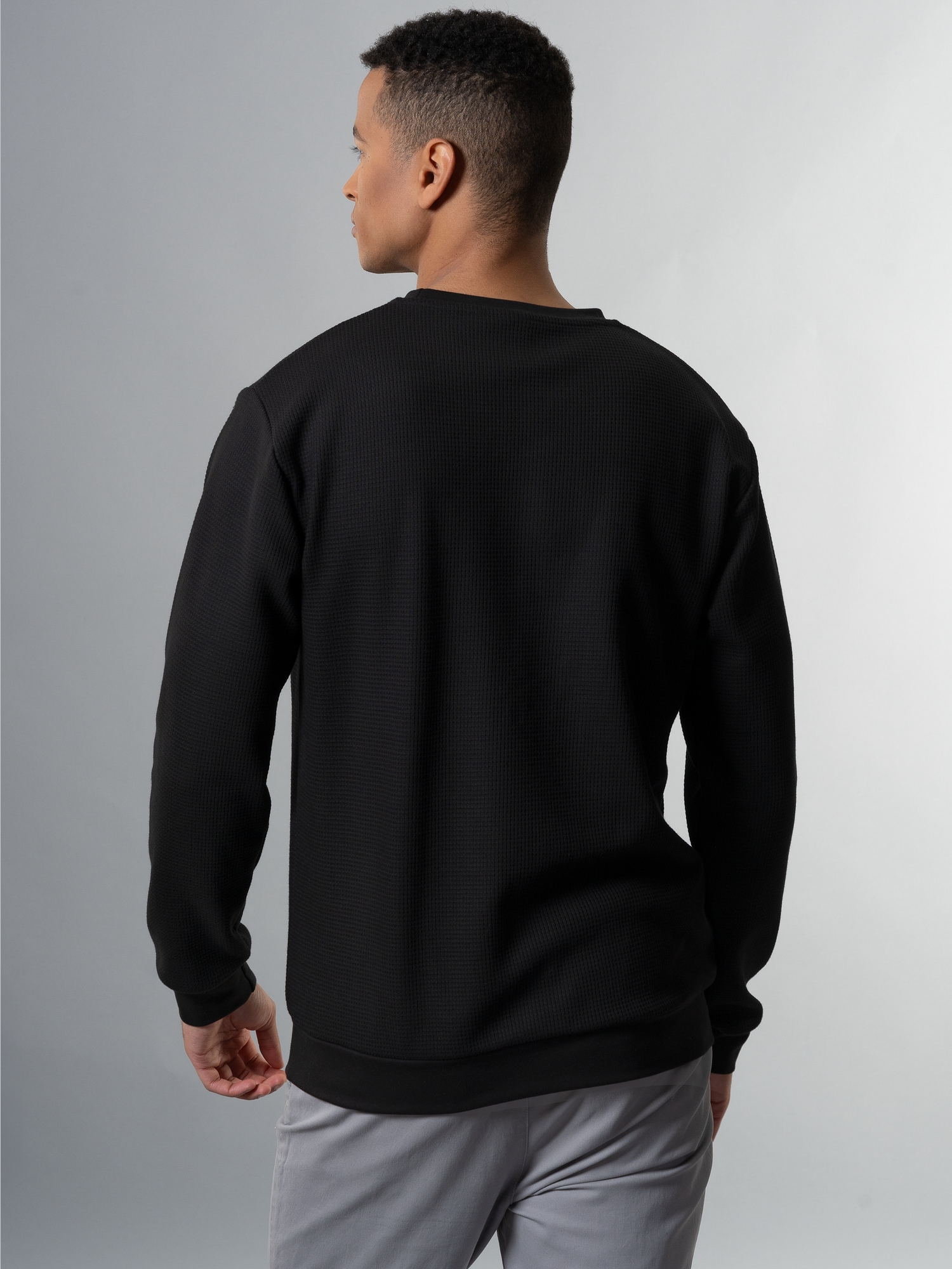 Sweatshirt in Waffeloptik Schwarz