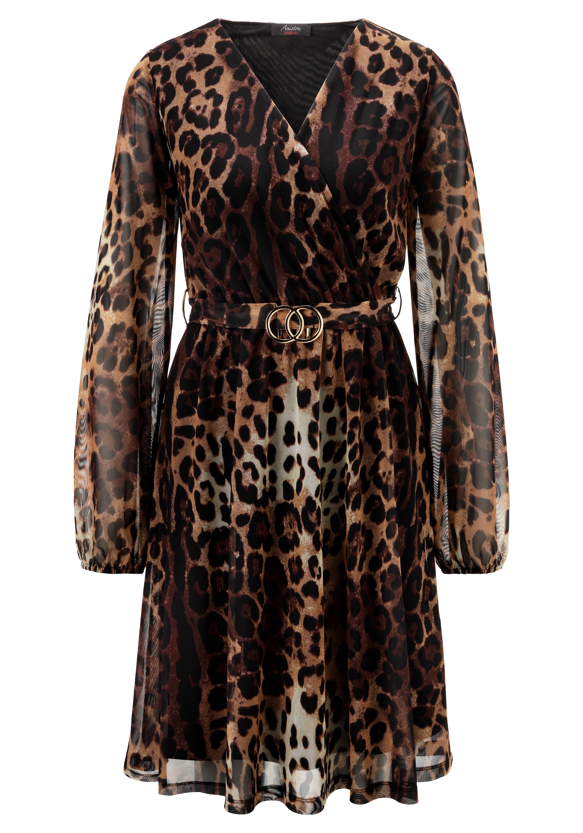 Aniston CASUAL Blusenkleid mit dekorativer Brosche am fixiertem Bindegürtel - NEUE KOLLEKTION