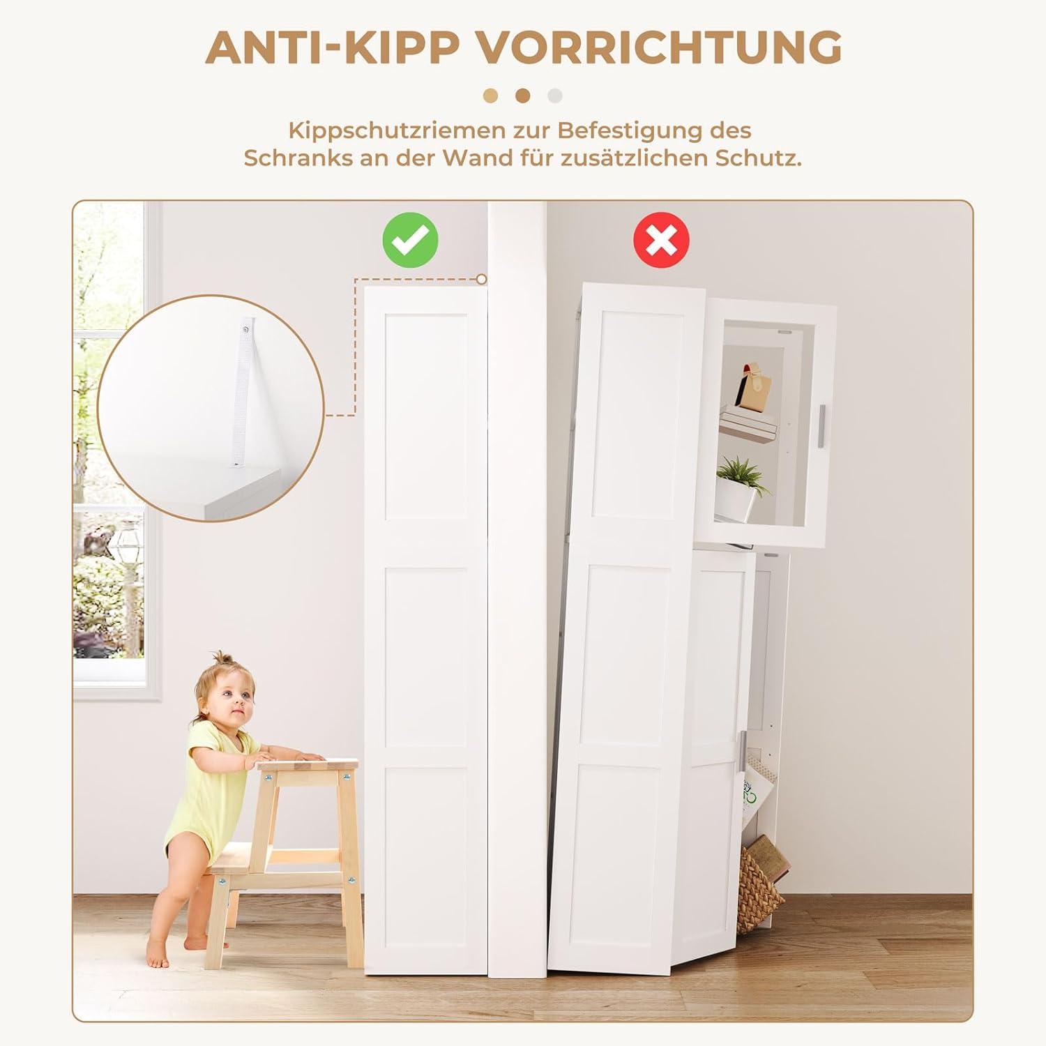 Besenschrank Mehrzweckschrank 168x30x70 cm Haushaltsschrank Putzschrank mit Sichtfenster aus Acryl aus Holz mit Verstellbarer Einlegeboden für Küche Wohnzimmer Esszimmer, weiß