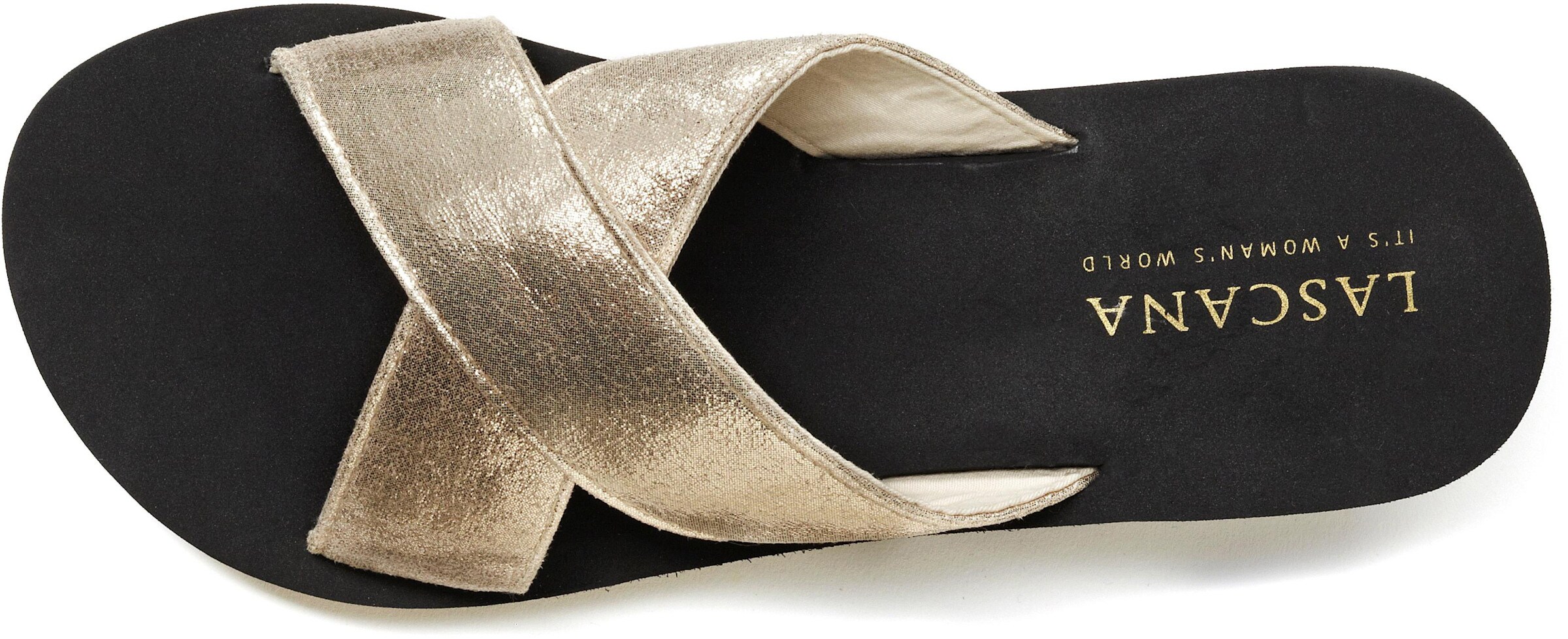 LASCANA Badepantolette in schwarz-goldfarben