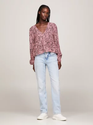 Blusa com estampa animal e barra franzida