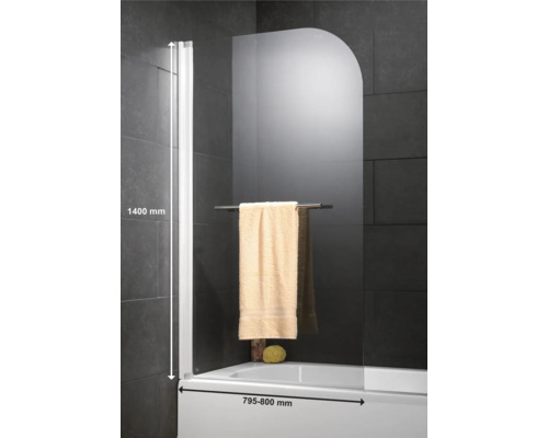 Badscherm, 1-delig, SCHULTE Komfort, 80 x 140 cm, helder glas, profielkleur wit, D2650 04 50 140