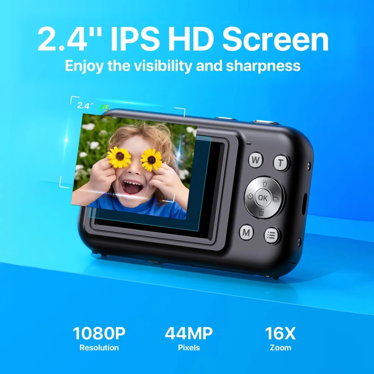 Digitalkamera 1080P 44MP 16x zoom 2,4-tommers skjerm, 32 GB minnekort Rosa