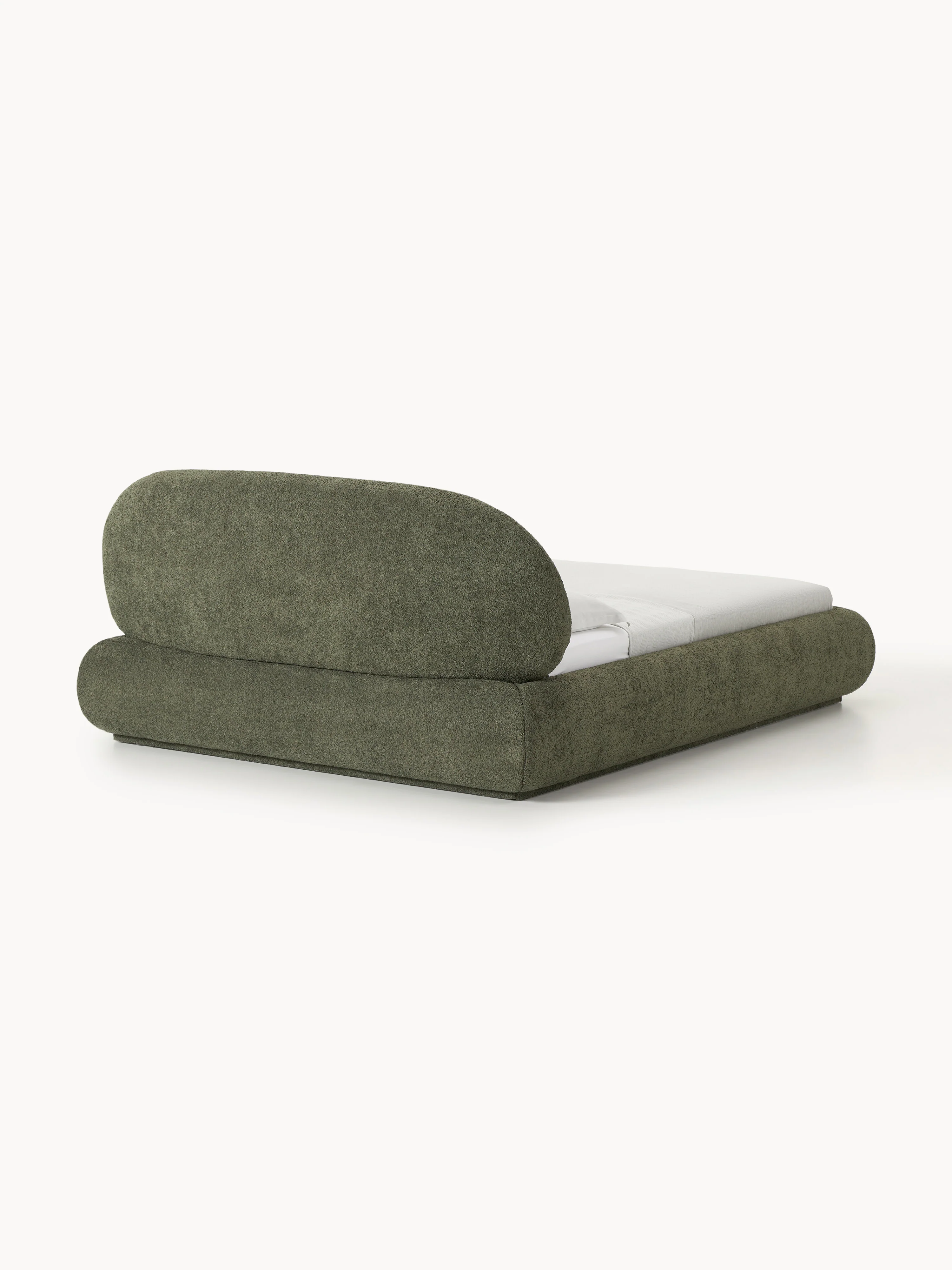 Gestoffeerd bed Alba van teddy bouclé met opbergruimte