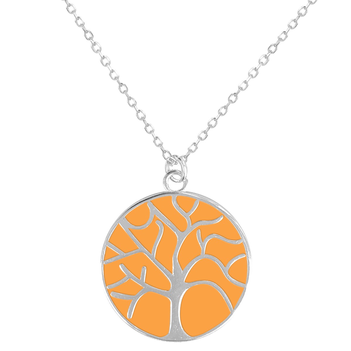 Collier arbre de vie en argent rhodié avec émail jaune