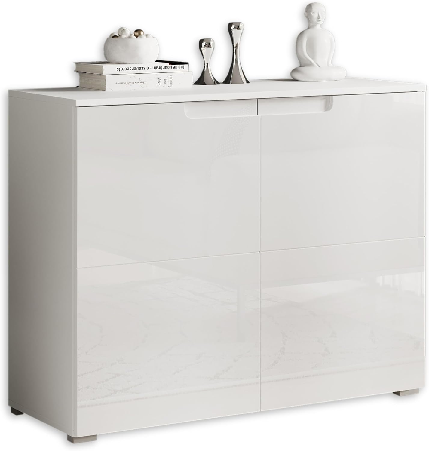 SPICE Kommode in Hochglanz Weiß - Modernes Sideboard mit viel Stauraum für Ihren Wohnbereich - 100 x 80 x 40 cm (B/H/T)