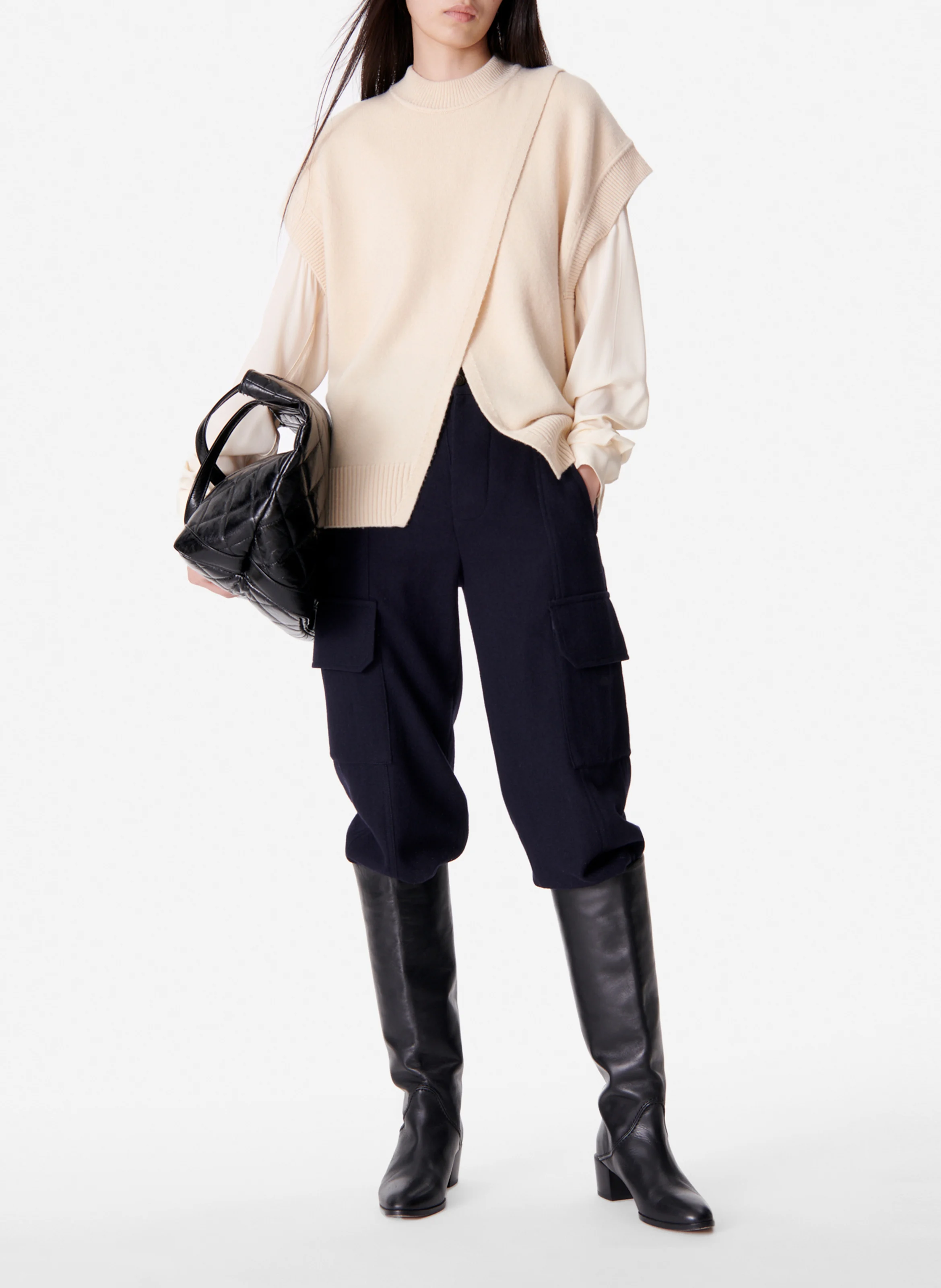 BELINA - Pull col rond ample en laine | Blanc
