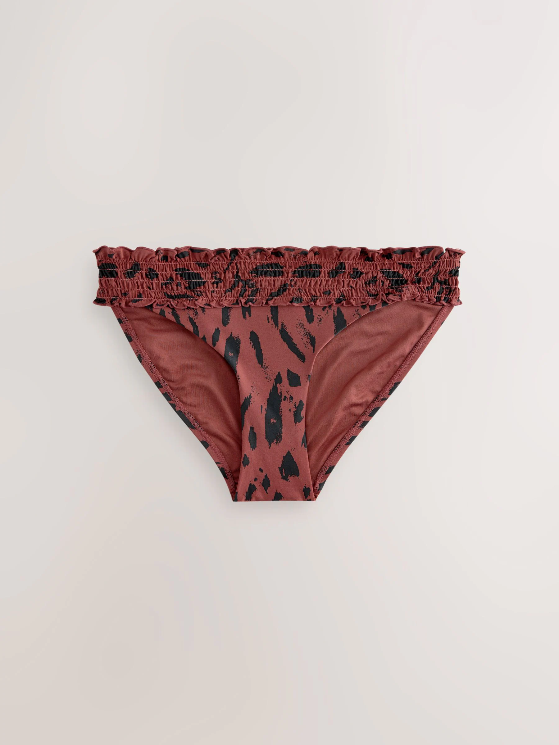 Bruin met dierenprint - Gerimpelde bikinislip met hoge taille