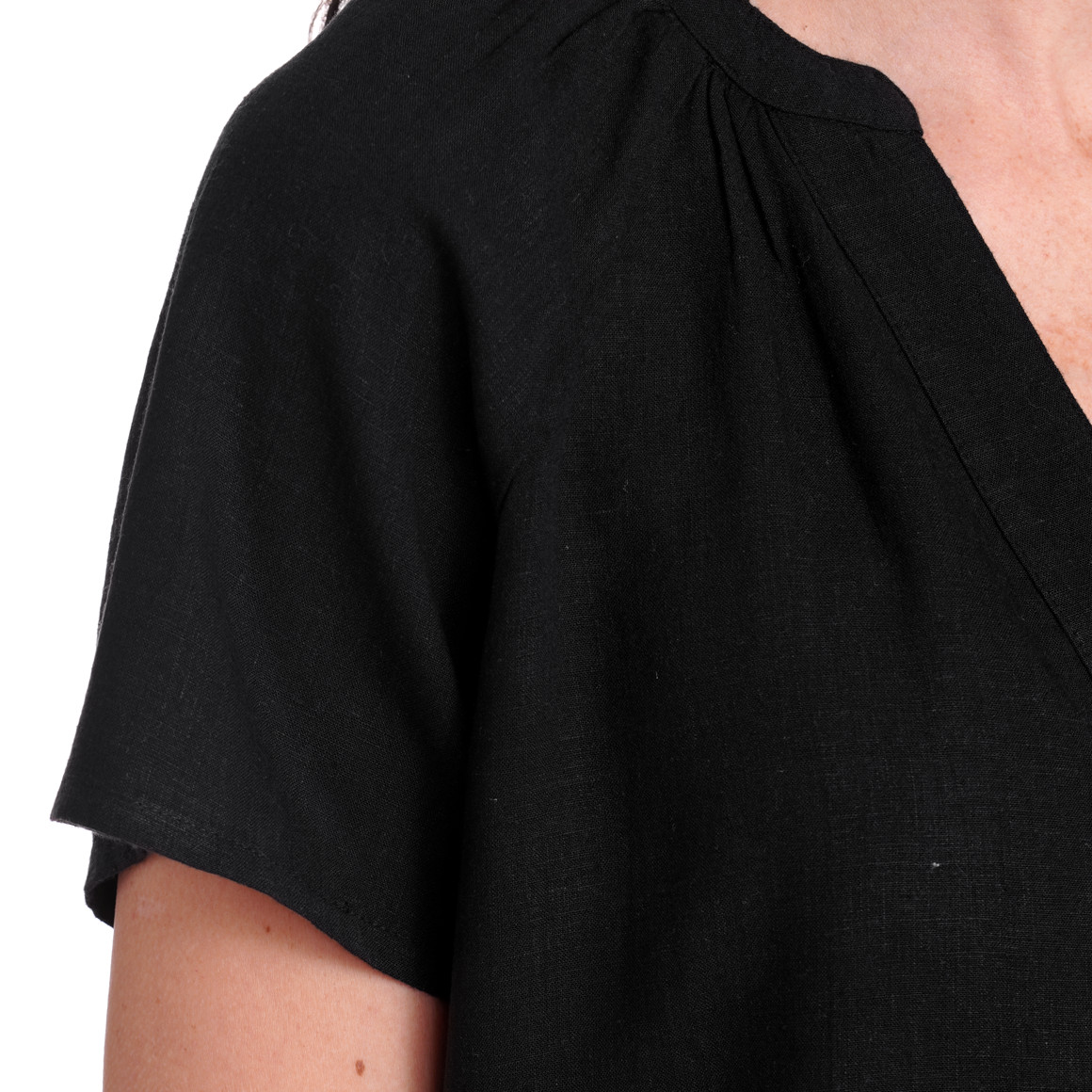 Gina Benotti Damen Leinen-Bluse mit kurzem Stehkragen schwarz